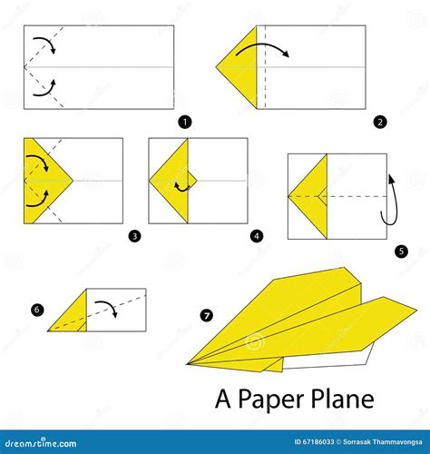 Step By Step Instructions How To Make Origami A Paper Plane. Cartoon ...