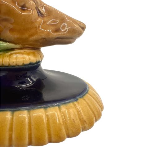 A Minton Majolica Stag's Head Small Taza in Cobalt Blue, English, ca ...