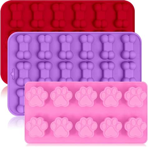 3 Pack Silicone Ice Molds Trays with Puppy Dog Paw and Bone Shape ...