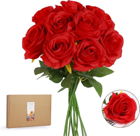 Amazon.com: ZUVYRO 20PCs Realistic Red Roses Artificial Silk Flowers ...