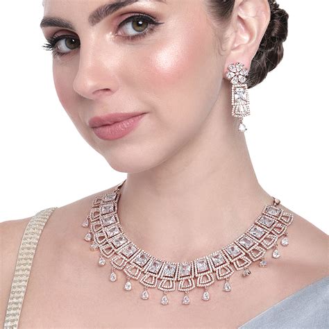Buy Estele Rose Gold Plated CZ Glimmering Dulhan Necklace Set with ...
