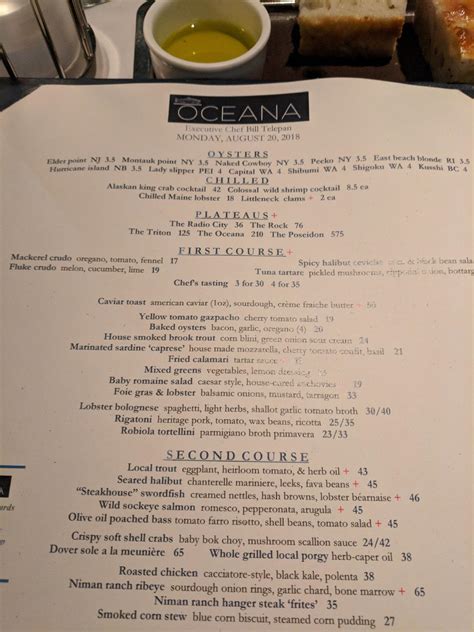 Menu at Oceana restaurant, West New York, 120 W 49th St