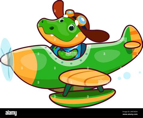 Cartoon cute crocodile animal character on plane. Adorable alligator ...