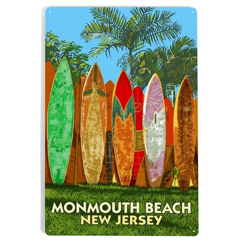 Monmouth Beach, New Jersey, Surfboard Fence (12x18 Aluminum Art, Indoor ...