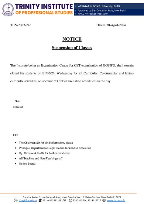 Suspension of Classes-1 - Affiliated to GGSIP University, Delhi ...