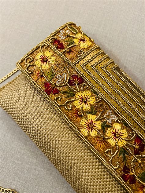 Handcrafted Zardozi Jute Clutch with Metal Chain
