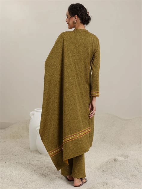Buy Mustard Yoke Design Wool Blend Straight Suit With Dupatta Online at ...
