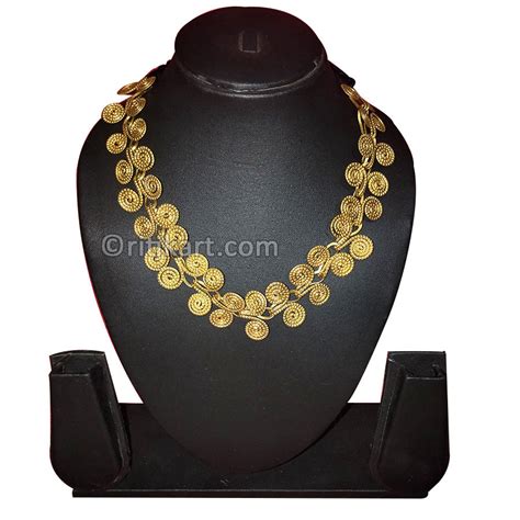 Buy Online Tribal Necklace with Spiral Golden Dhokra Rings - Ritikart