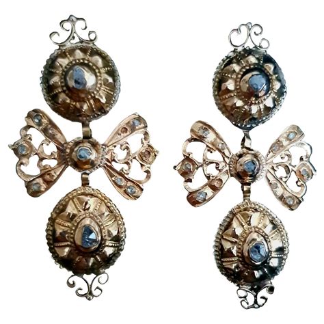 Pair 18th Century Spanish Rose-Cut Diamond and 18 K Gold Earring ...