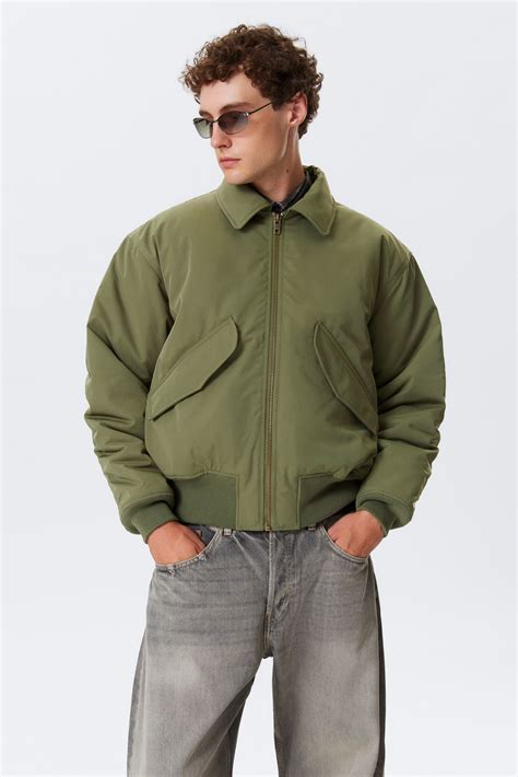 padded twill bomber jacket - Dusty Olive Green | Weekday WW