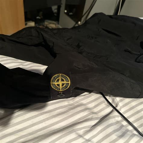 Stone Island Men's Black Coat | Depop