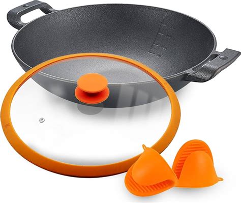 CountryCook Pre-Seasoned Cast Iron Wok/Kadai/Kadhai 26 Cms Cookware ...