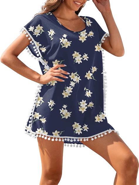 FIUFY Womens Chiffon Swimsuit Cover-ups Short Sleeve Bikini Beach ...