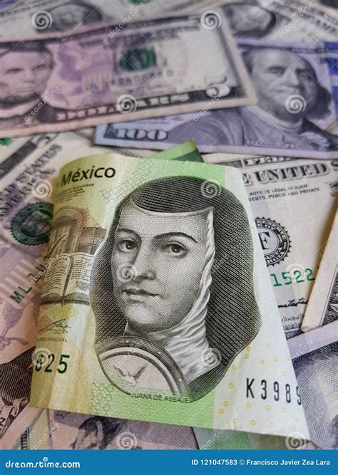 200 Pesos Mexican Banknote and Background with Dollar Banknotes Stock ...