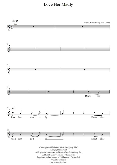 Love Her Madly (The Doors) - Vocal Sheet Music