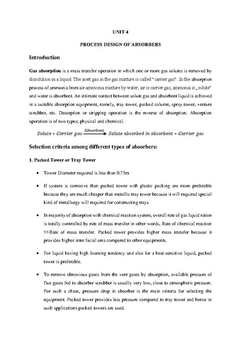 Process Design of Absorbers (ENG 202) - Overview and Selection Criteria ...