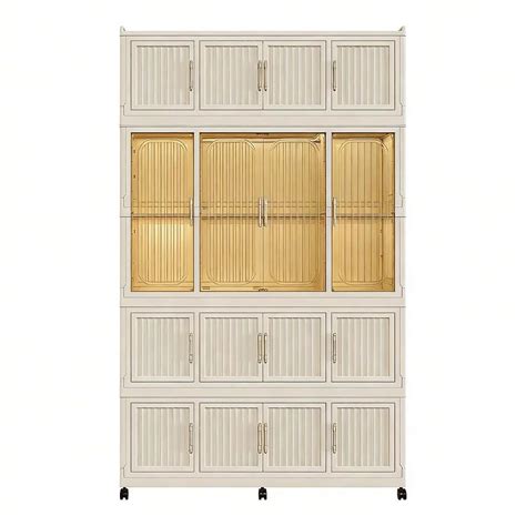 Portable Wardrobe Closet Storage Cabinet with Hanging Rod and Magnetic ...