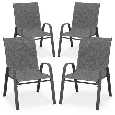 Ebern Designs Outdoor Patio Dining Armchair Sets Of 4, Stackable Chairs ...