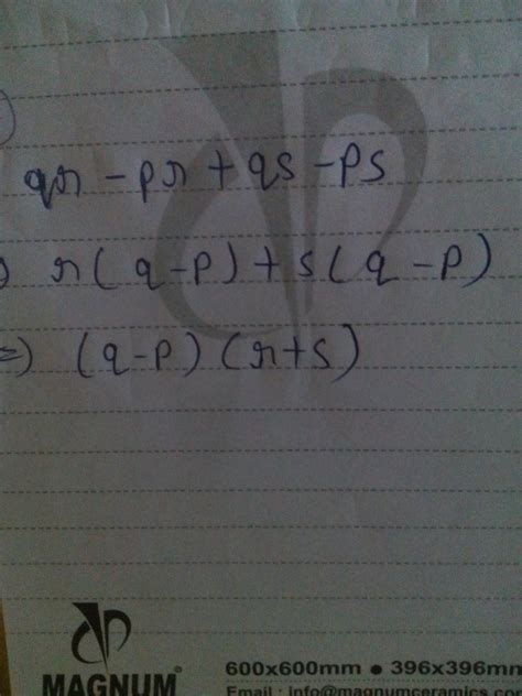 factorise using regrouping: qr-pr+qs-ps - Brainly.in