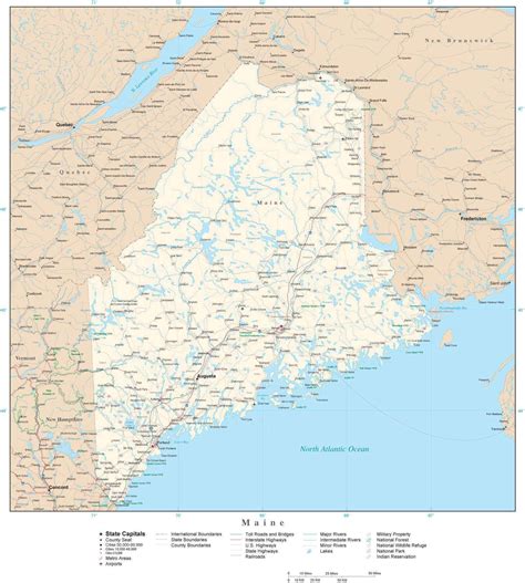 Maine Detailed Map in Adobe Illustrator vector format. Detailed ...
