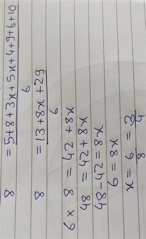 12. If the mean of 5,8, 3x +4 , 5x-9,6, 10 is 8 then sind the value of ...