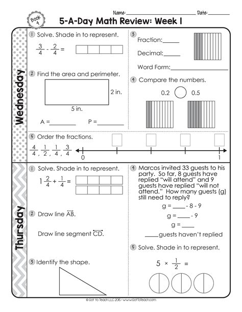 4th Grade Math Review Worksheets