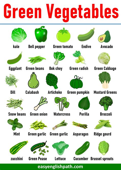 Vegetables List Of