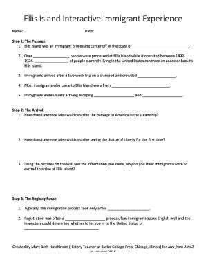 Fillable Online Ellis Island Interactive Immigrant Experience Guide ...