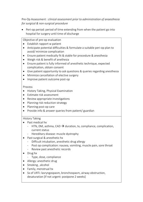 Image result for Pre-Op Assessment Checklist
