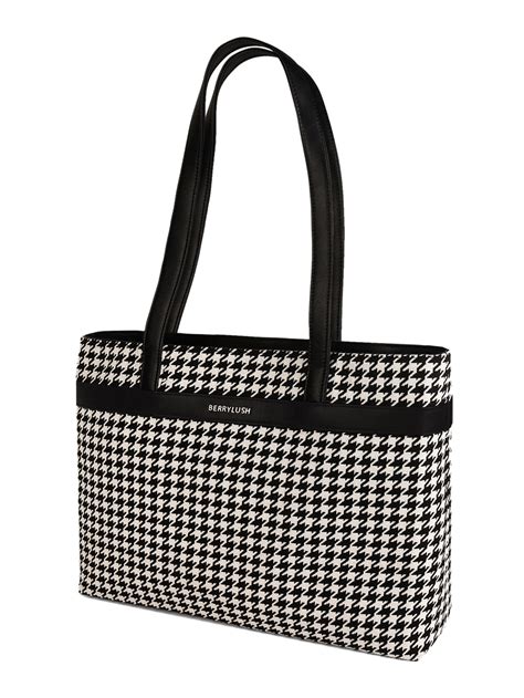 Women Black & White Geometric Printed Polyester Zipper-Up Two-Handle ...