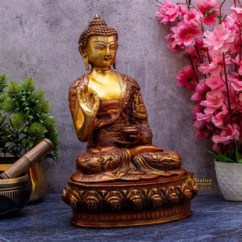 Brass Gautam Buddha Statue Antique Finish For Home Decor Showpiece 14 ...