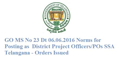 GO MS No 23 Norms for Project Officer/POs Selection SSA Telangana - TS ...