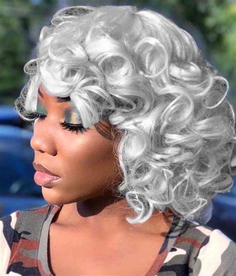ELIM Curly Wigs for Black Women 14' Short Silver Grey Wavy Bob Hair Wig ...