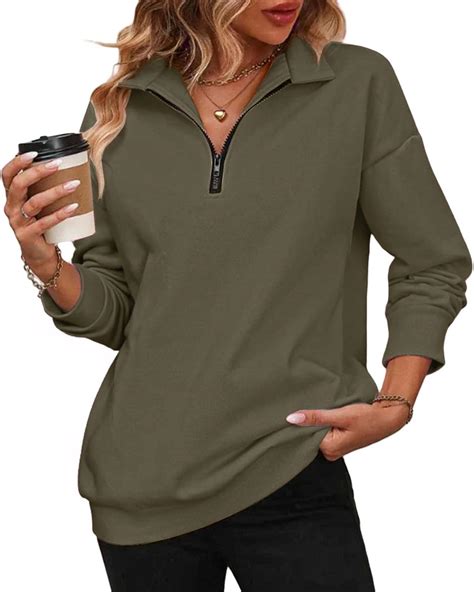 Quarter Zip Pullover Women Oversized Long Sleeve Sweatshirts Fall ...