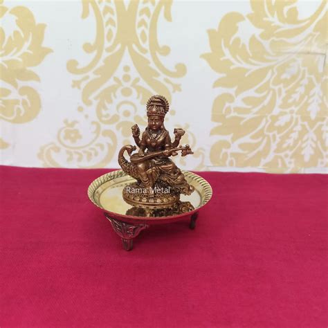 Buy RAMA METAL Copper ANNAM Saraswati Idol & Brass CHOWKI Stand Online ...