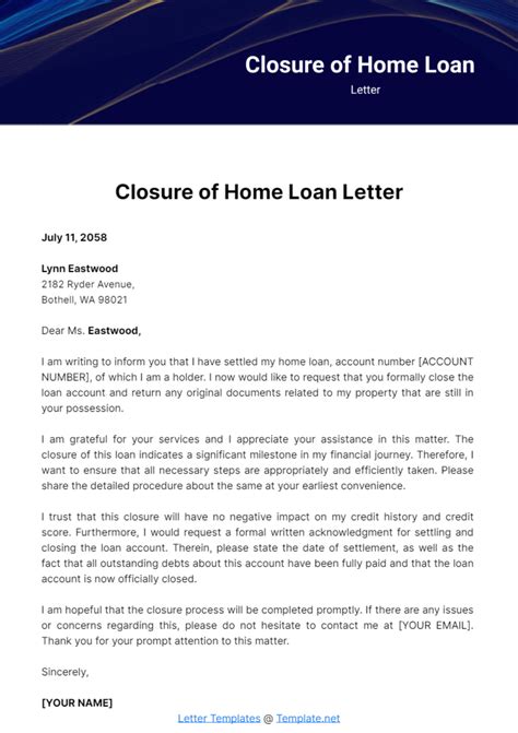 Free Closure of Home Loan Letter Template to Edit Online