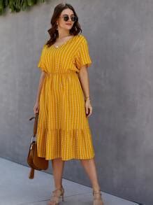 Plus Striped Print Ruffle Hem A-line Dress | SHEIN USA