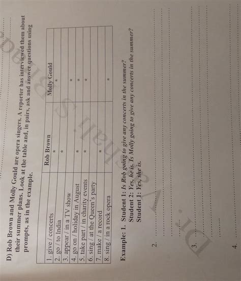 D) Rob Brown and Molly Gould are opera singers. A reporter has ...