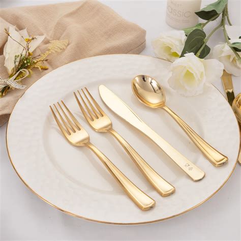 WDF 500PCS Gold Plastic Silverware Set Disposable - Gold Cutlery Set ...