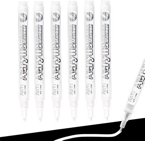6-Pack White Permanent Markers, 1mm Fine Point, Waterproof, Ideal for ...