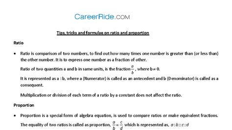 Tips, Tricks, and Formulae on Ratio & Proportion (MATH101) - Studocu