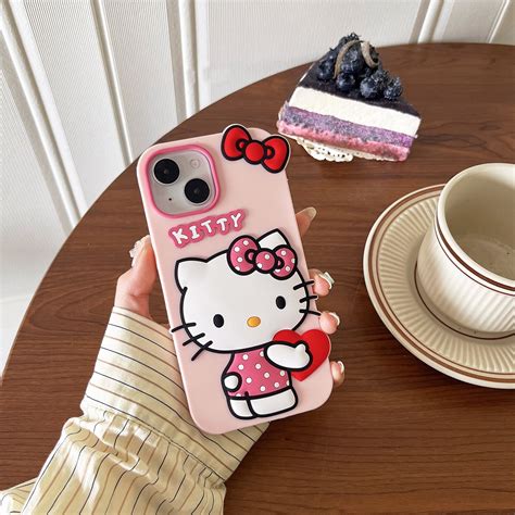 3D Hello Kitty Cartoon Bow kawaii Case For iPhone 16 15 14 13 Pro Max ...
