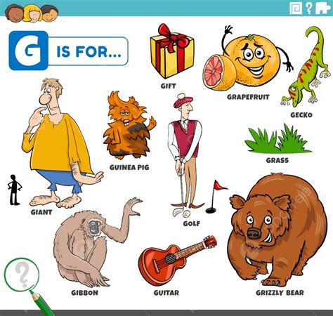 Educational Cartoon Illustration For Children With Comic Characters And Objects Set For Letter G ...