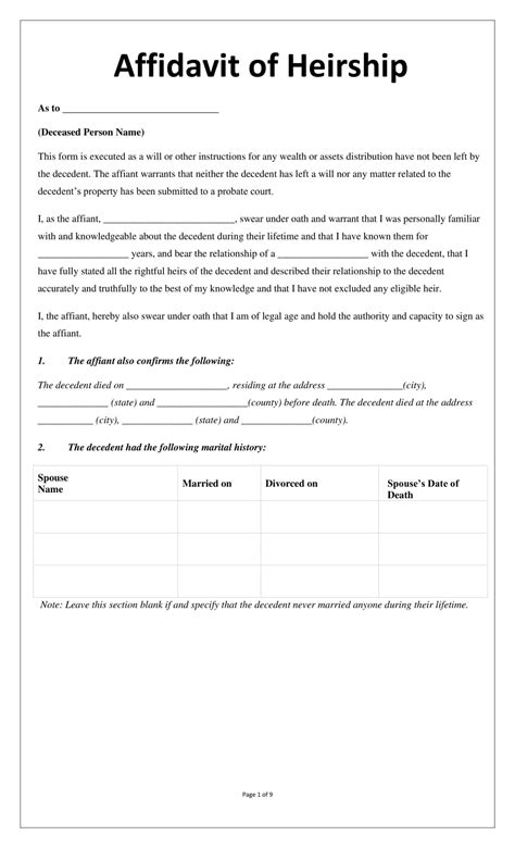 Free Printable Affidavit Of Heirship Templates [PDF, Word] Simple