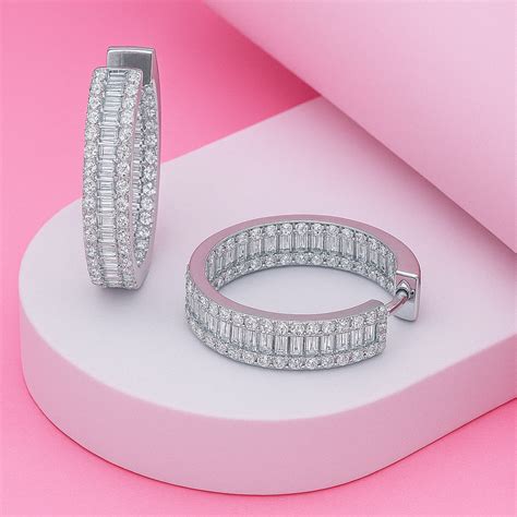 Classy Diamond Look Zircon Baguette Hoop Earrings – Zisthi.com