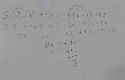 ecuacion:5(x-1)+10= -3 (x-1)+12 - Brainly.lat
