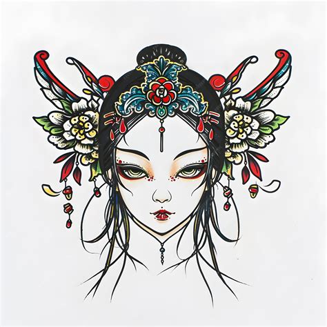 Yuki onna head very simple traditional tattoo flash styles illustration ...