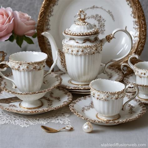 Vintage Pearl Tea Set | Stable Diffusion Online