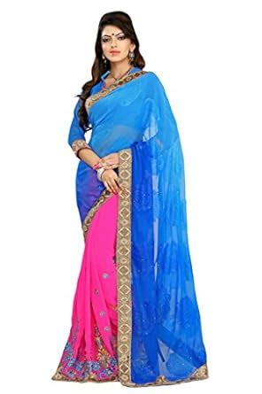 Buy Shopper Box Blue color Faux Georgette Women saree with blouce piece ...