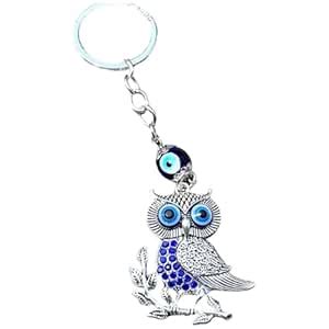 AutokraftZ Blue & Silver Evil Eye Owl Design Keychain for Bike/Car ...